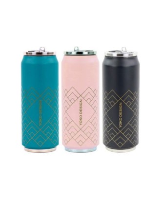 Cutie izoterma cu pai, 500 ml, Art Deco Black - YOKO DESIGN